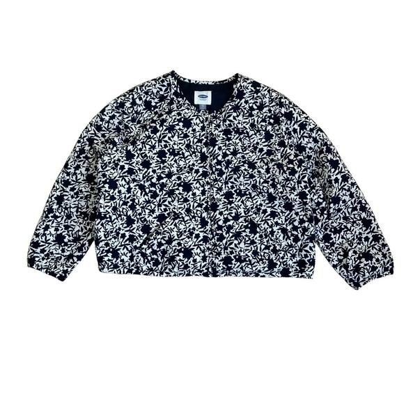 Old Navy Plus Size XXL Quilted Bomber Jacket Navy White Floral Comfy Ligthweight - Picture 9 of 16